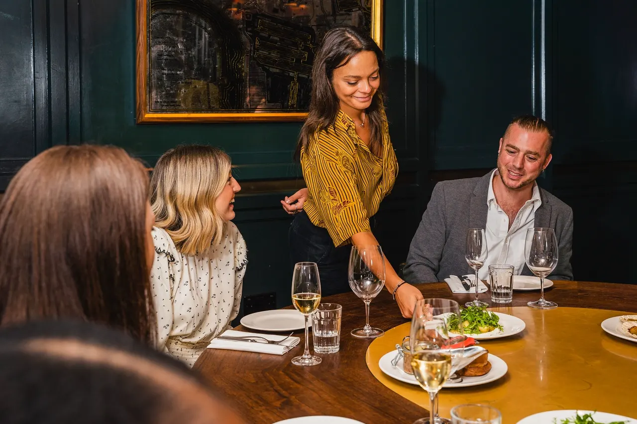 An intimate restaurant setting for conversation over dinner